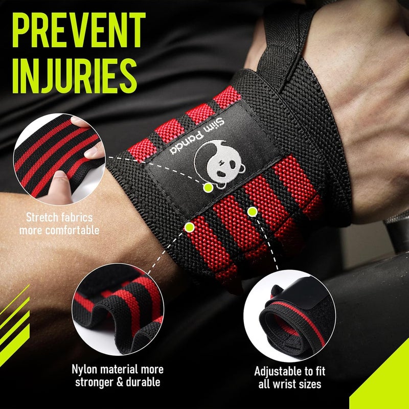 Slim Panda 1Pair Wrist Wraps Supports for Powerlifting, Bodybuilding & Weight Lifting, Breathable Adjustable Straps with Reinforced Thumb Loops, Workout Wrist Guards for Deadlifts, Bench Press & Squats, One Size Fits All Men & Women - Image 2